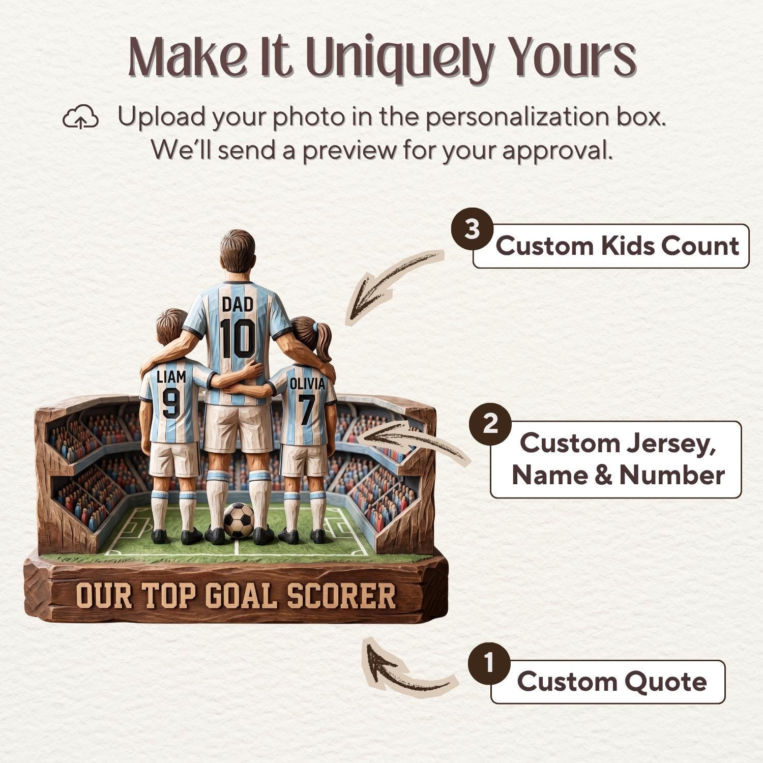 Personalized Soccer Dad & Kids Wooden Block Custom Jersey Sign Father&rsquo;s Day Gift