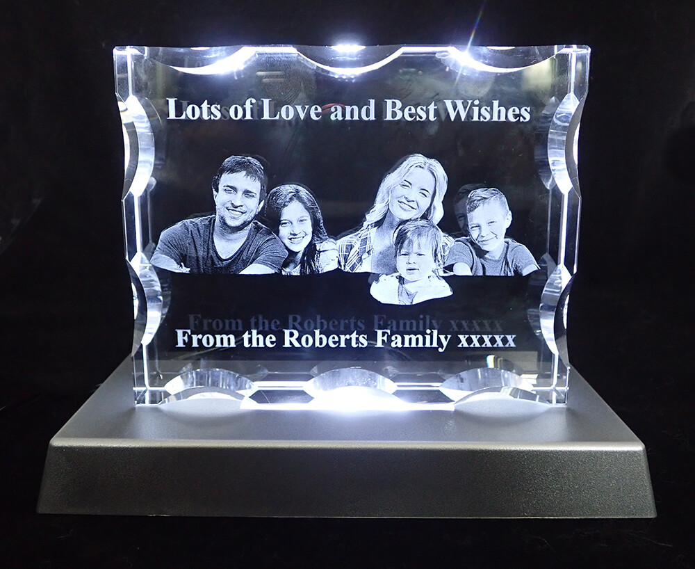 Personalised Lasered 3D Photo Crystal Beautiful Design Very Large 150x120x28mm