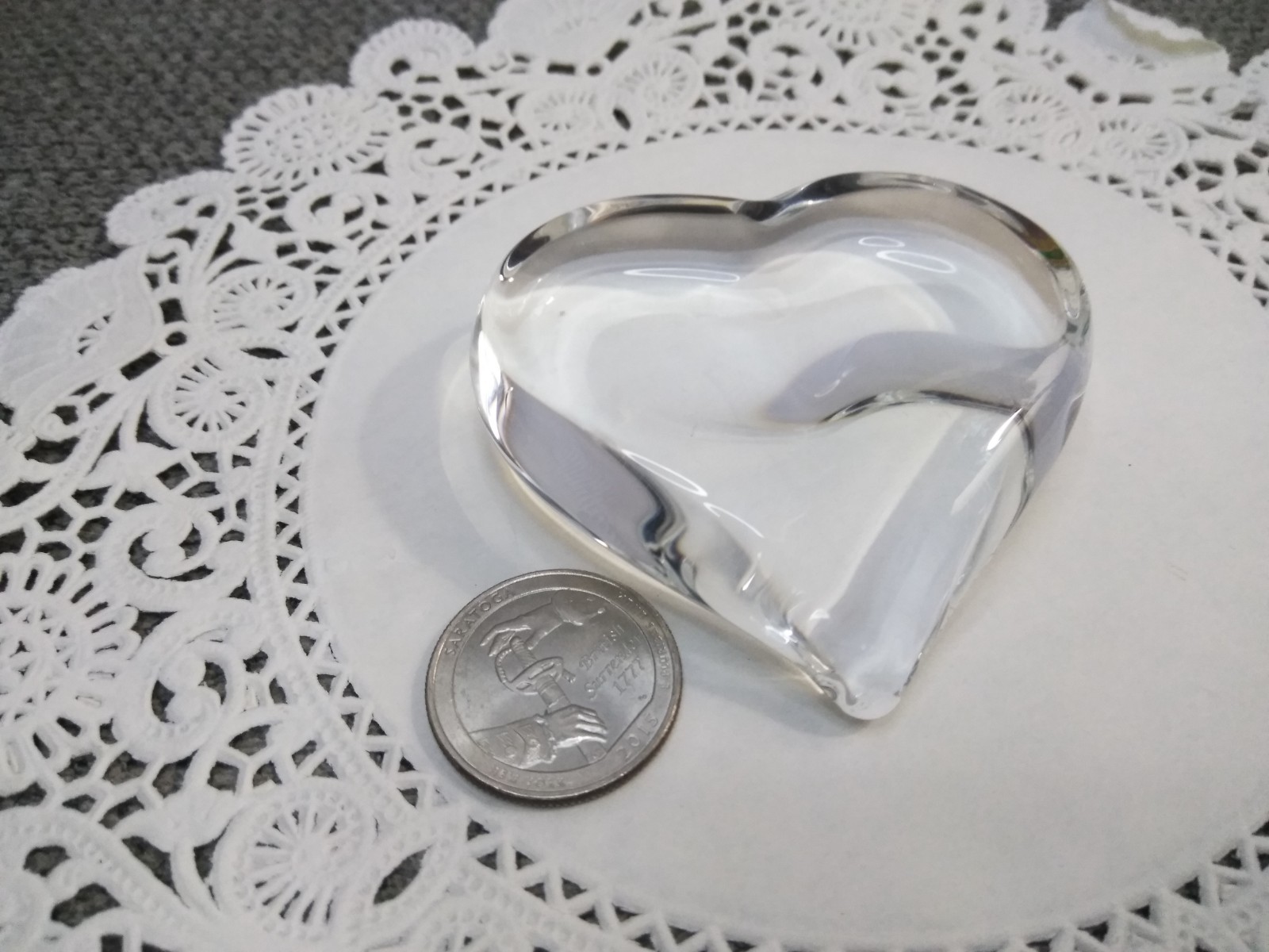 Steuben Crystal HEART SHAPED Clear Art Glass Signed Heavy PAPERWEIGHT