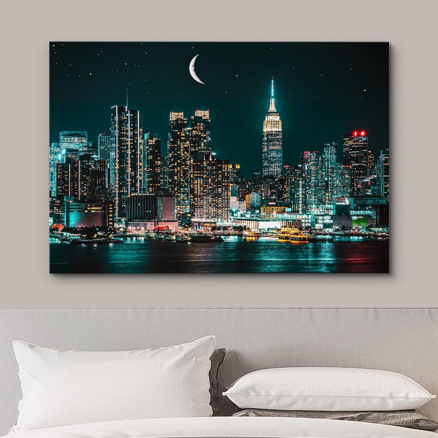 Wall26 Neon City Lights Panoramic View Citiscape Canvas Wall Art