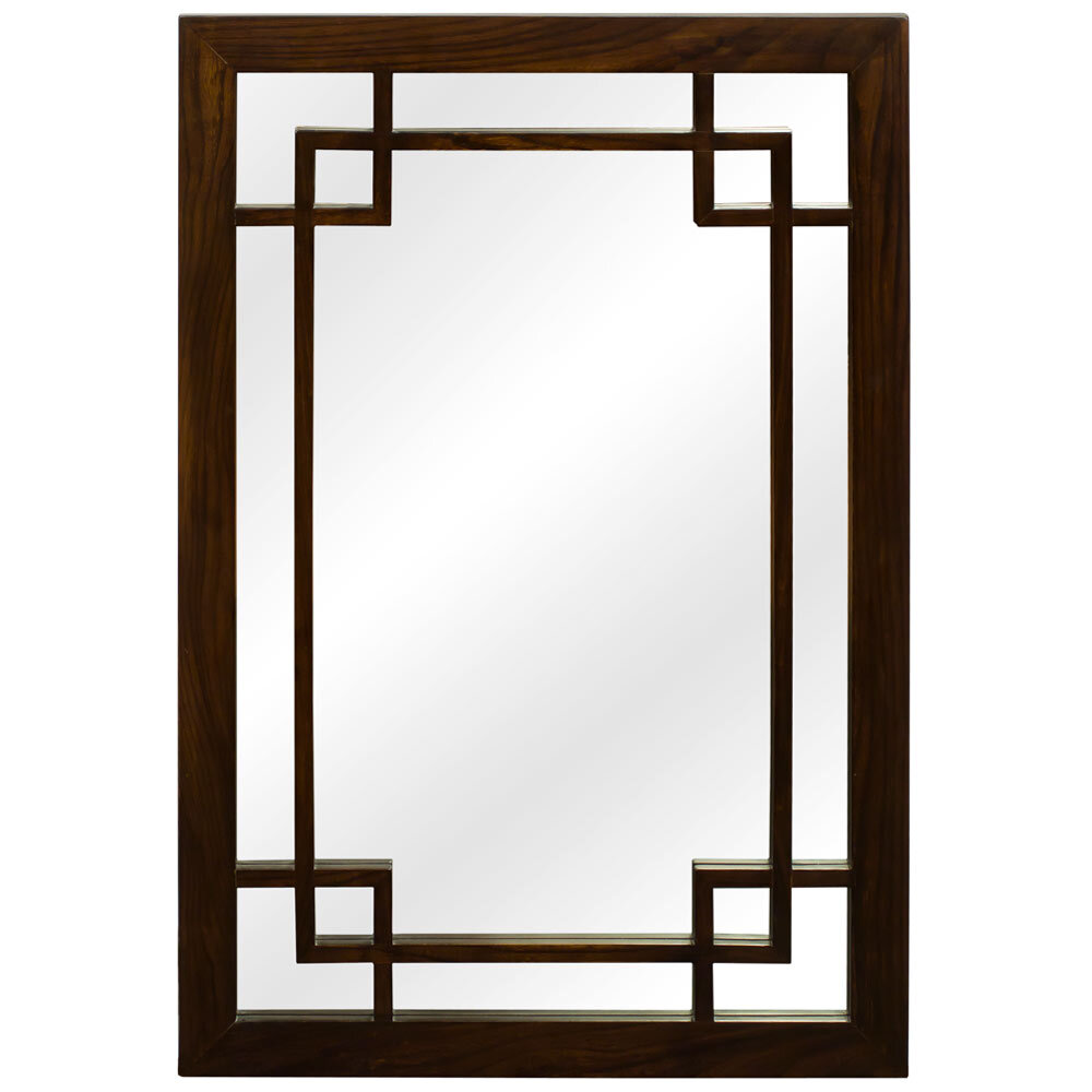 US Seller – Espresso Elmwood Window Panel Asian Mirror