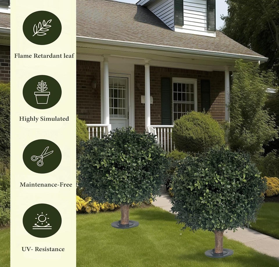 kyesyes Artificial Boxwood Ball Bush 27&Prime; Tree UV Resistance Rated with Spike. Ea