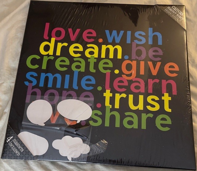 NEW! LOT 26 STUDIO Canvas Magnet Board w 4 magnets. Love. Wish. Dream.