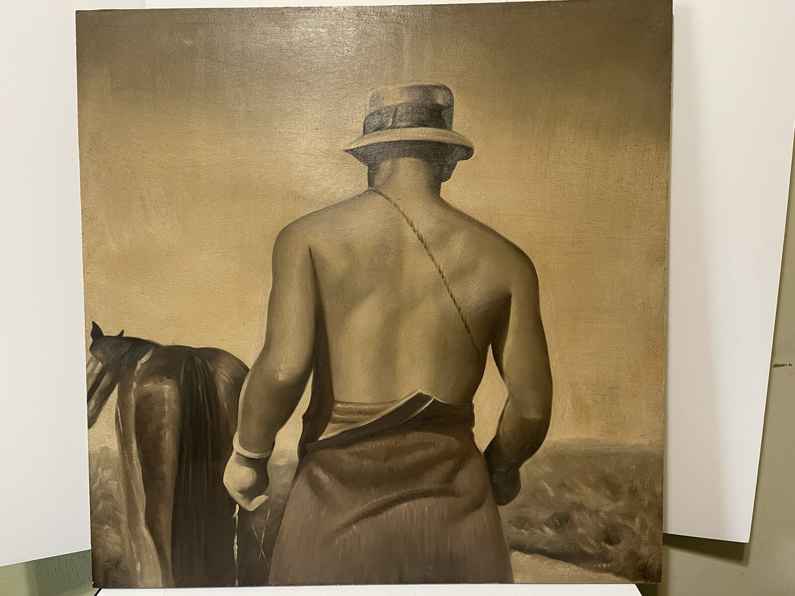 « Plowing The Fields » Acrylic painting on Wood 32&Prime; Square