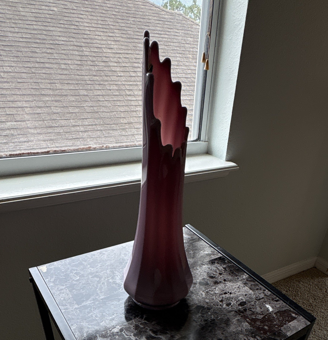 ORIGINAL 1960’s L.E. Smith Lilac Slag Glass Swung Finger Vase. RARE 16 inch
