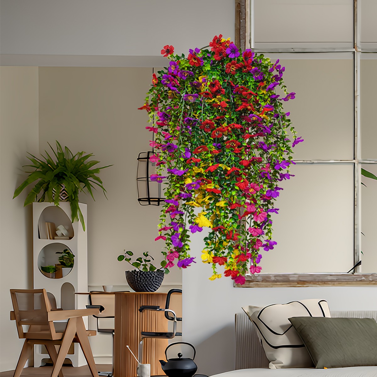 4Pcs Artificial Fake Hanging Basket Plants Silk Flowers Vine Home Outdoor Decor
