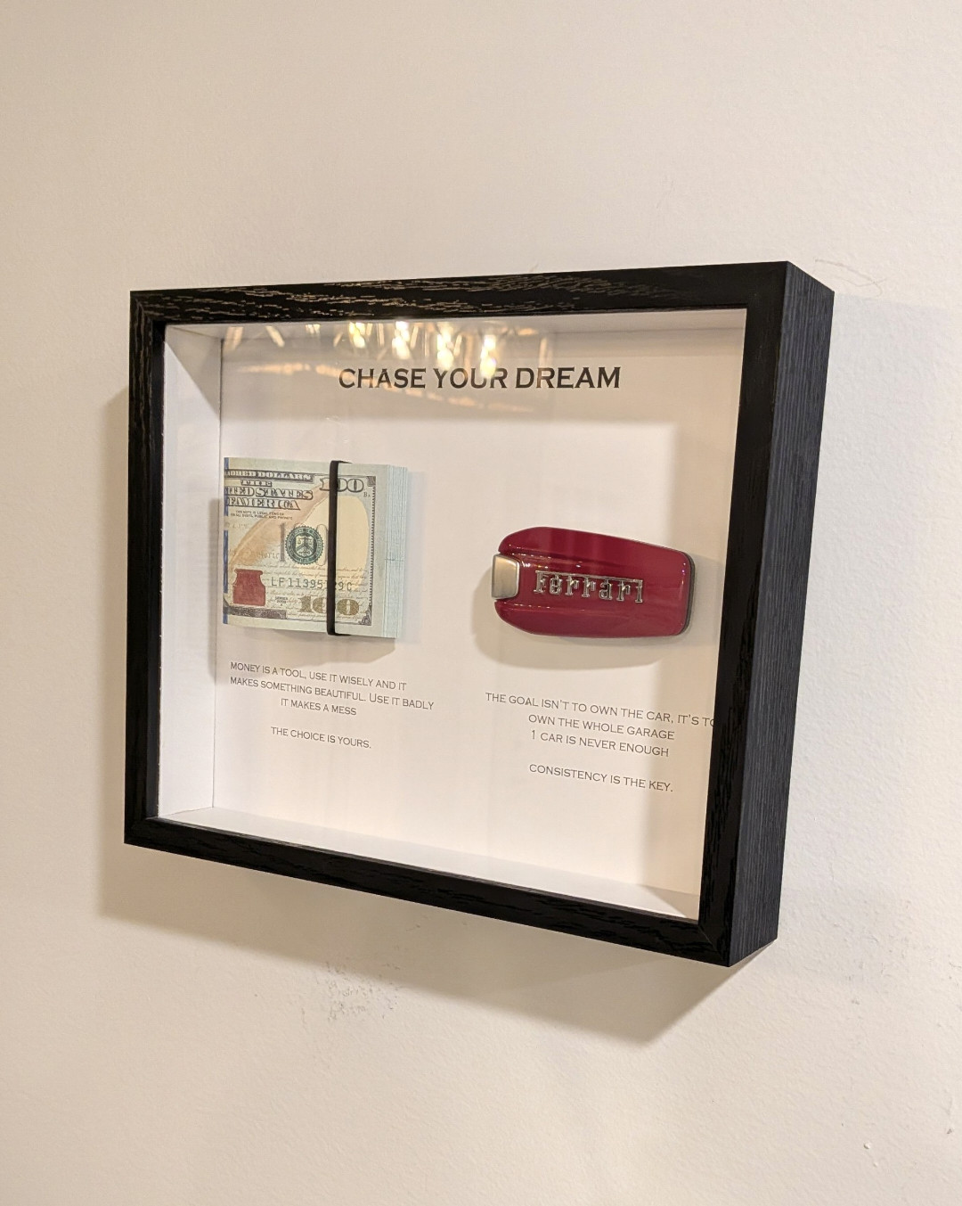 3D Cash Money / Ferrari Key Wall Art Frame 8.75&Prime; x 10.75&Prime;