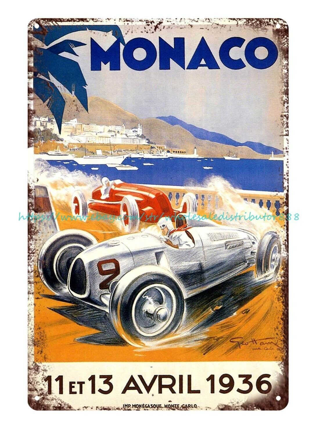 1936 Monaco car race automobile auto shop tin sign artwork decor