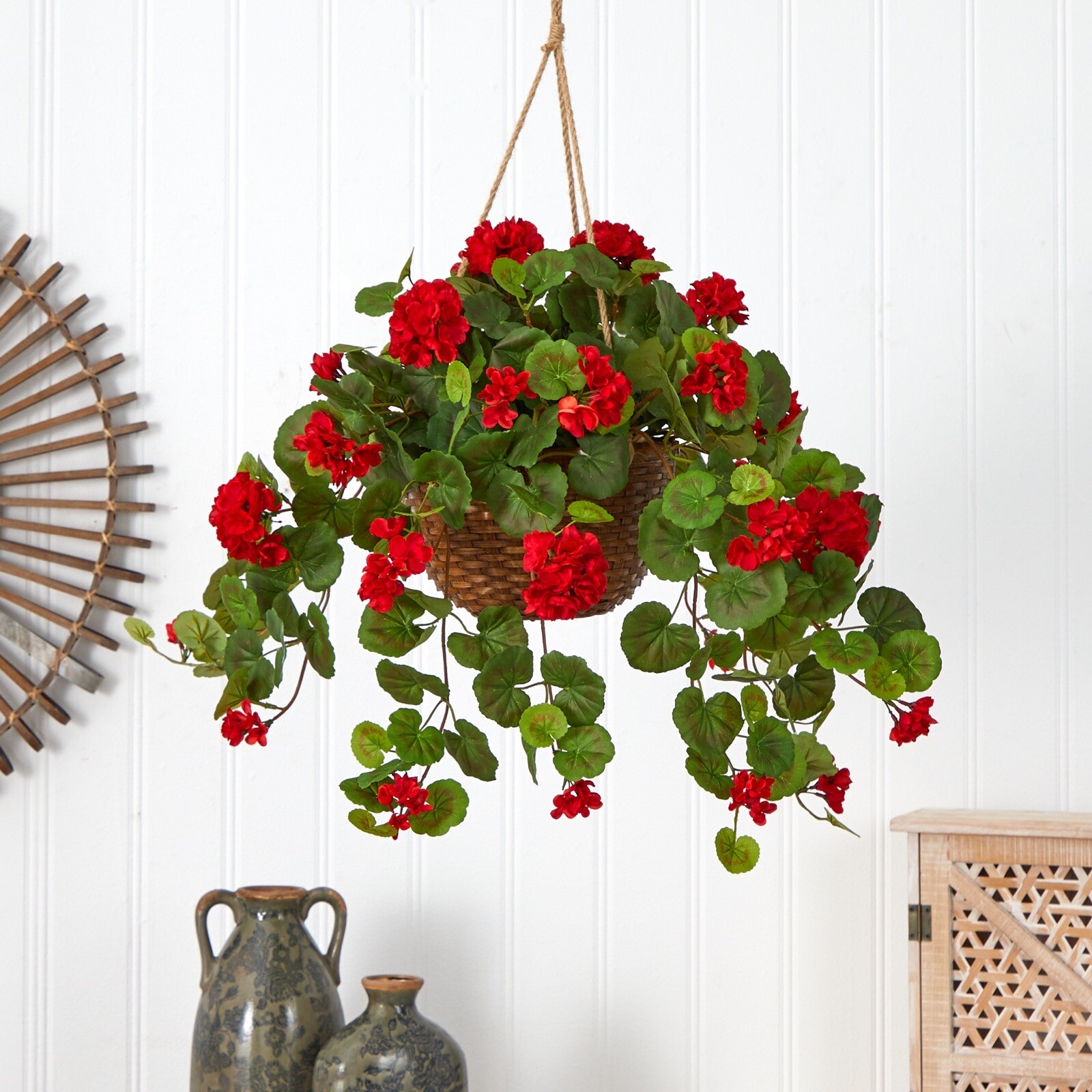 24&Prime; Flowering Geranium Artificial Plant Hanging Basket Home Decor. Retail $88