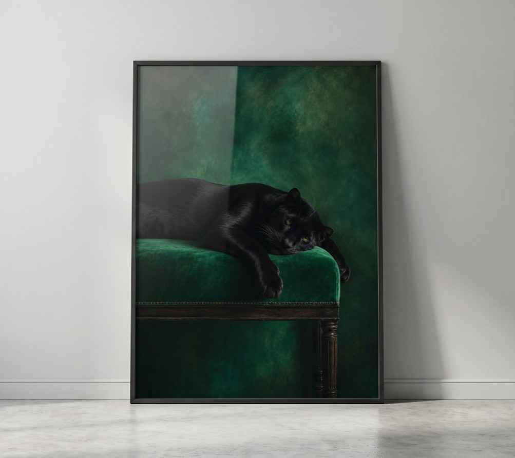 Black Panther Poster Emerald Green Wall Art Moody Animal Living Room Decor