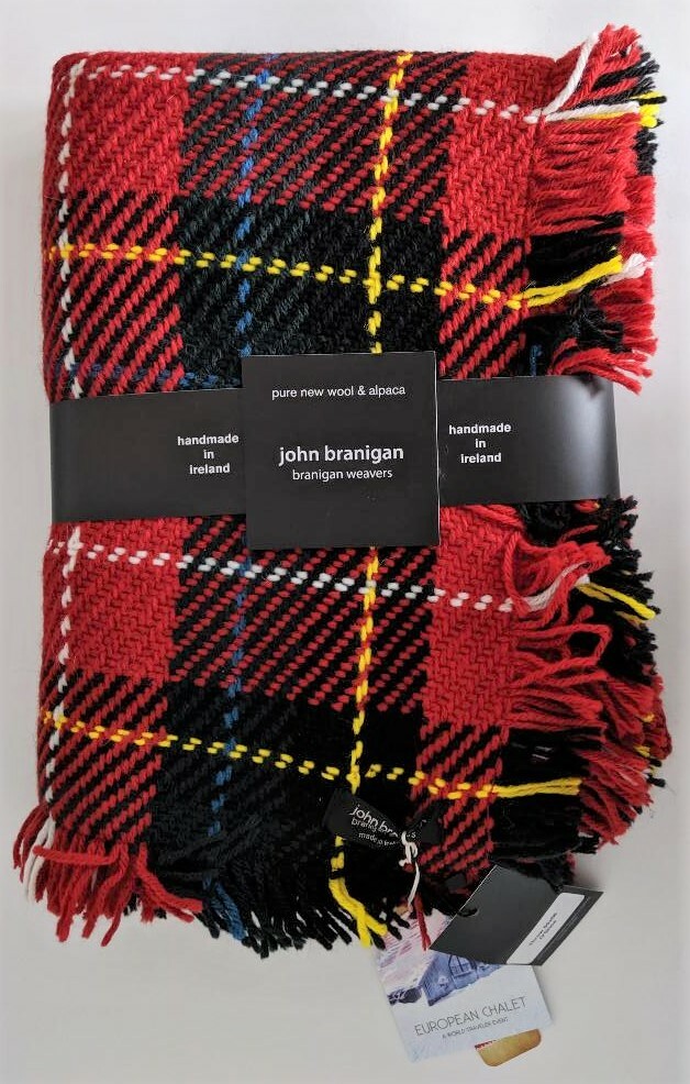 John Branigan Throw Wool & Alpaca Handmade Ireland 50 x 66 O&rsquo;Shea Tartan Red