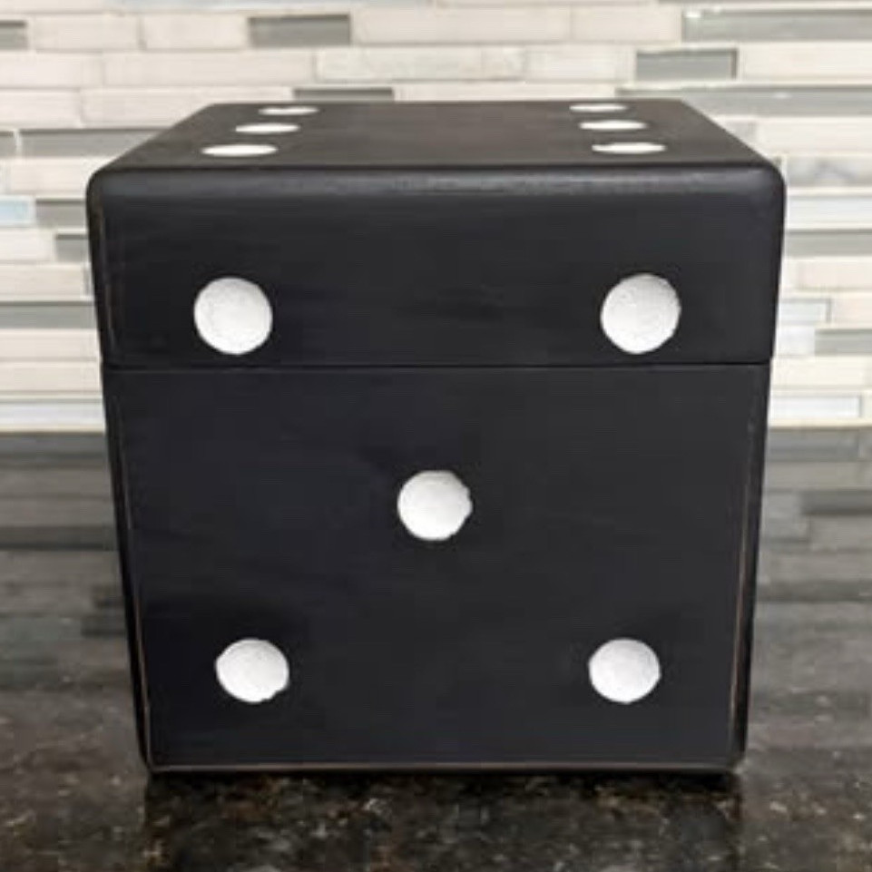 Black & White Wood Dice Storage Cube Decorative Box Hinged Lid, Small 7 in