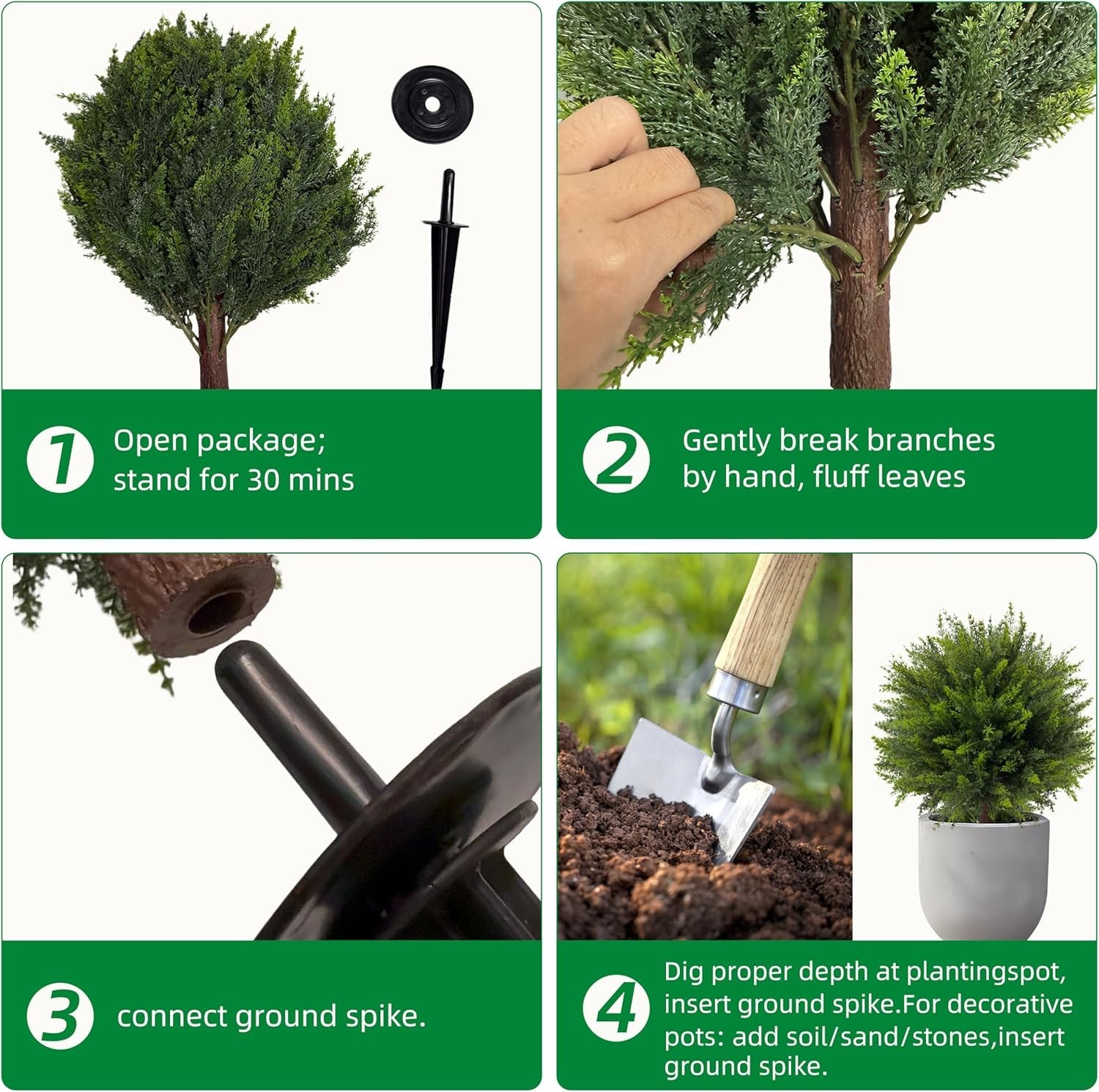 24.5 Inch Artificial Cedar Topiary Trees Set of 4 UV-Resistant Outdoor Decor