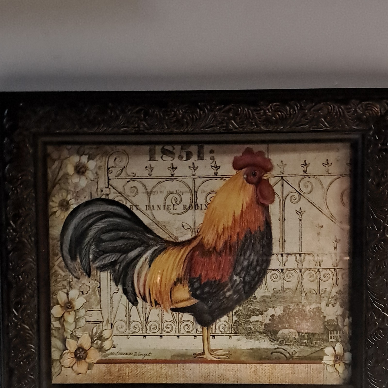 Framed Rooster Farm Life Print Wall Art, Horizontal, Multicolor, « 1851 »