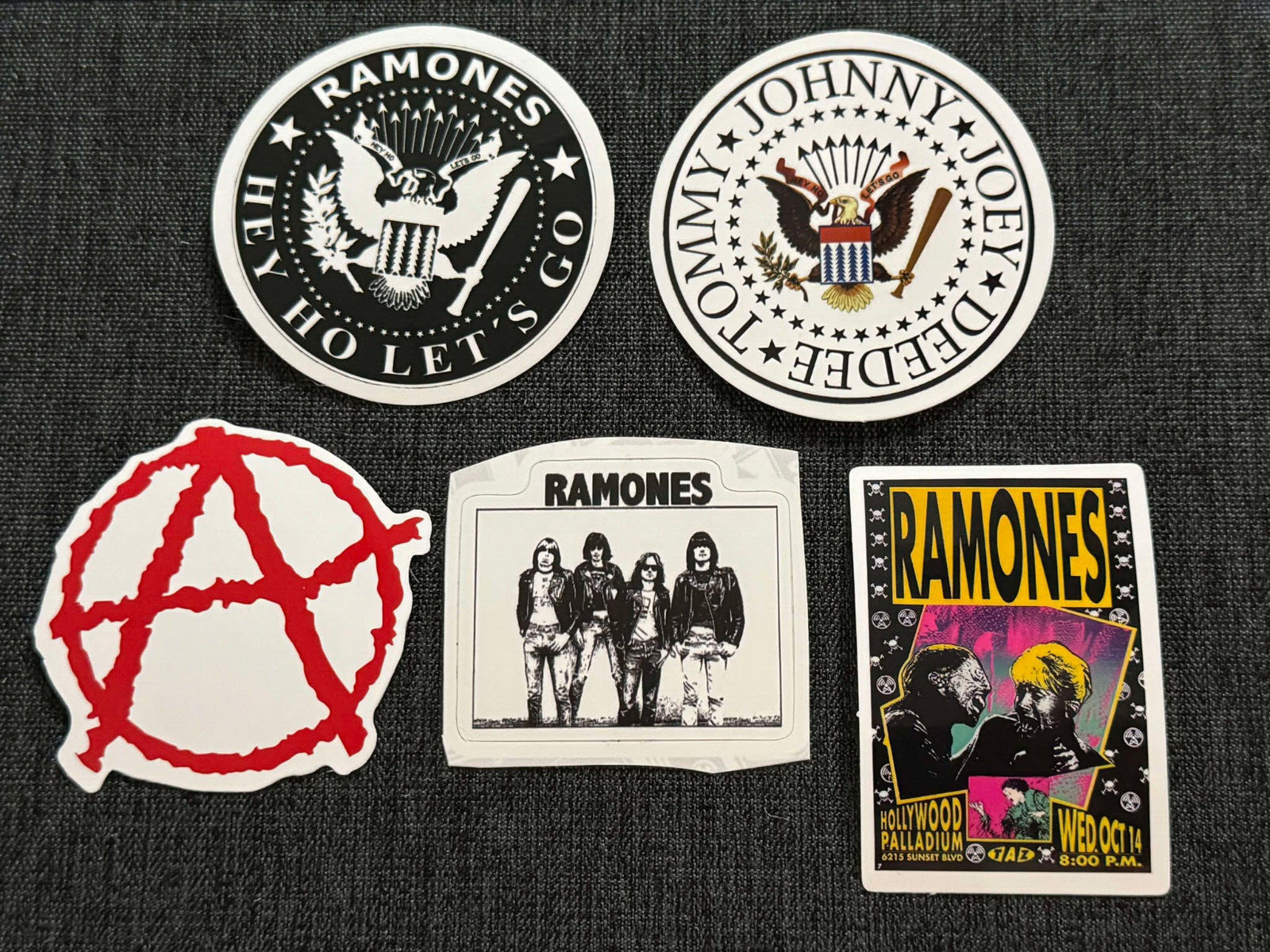 Lot (5) THE RAMONES 1 5/8&Prime; to 2 1/2&Prime; Band Logo STICKERS Fast! FREE SHIP! JOEY