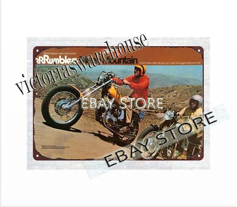 1970s toy cars RRRUMBLERS MEAN MOUNTAIN motorcycles toy tin sign beautiful
