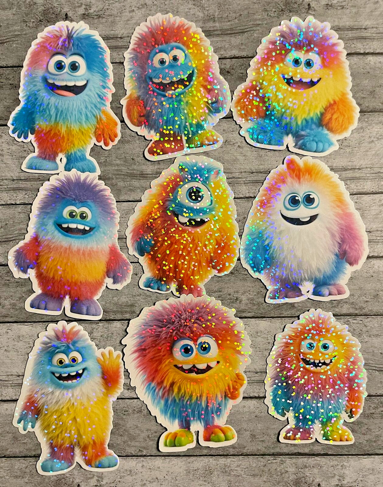 Cute Rainbow Monsters Die Cut Stickers Set Notebook Laptop WaterBottle Sticker