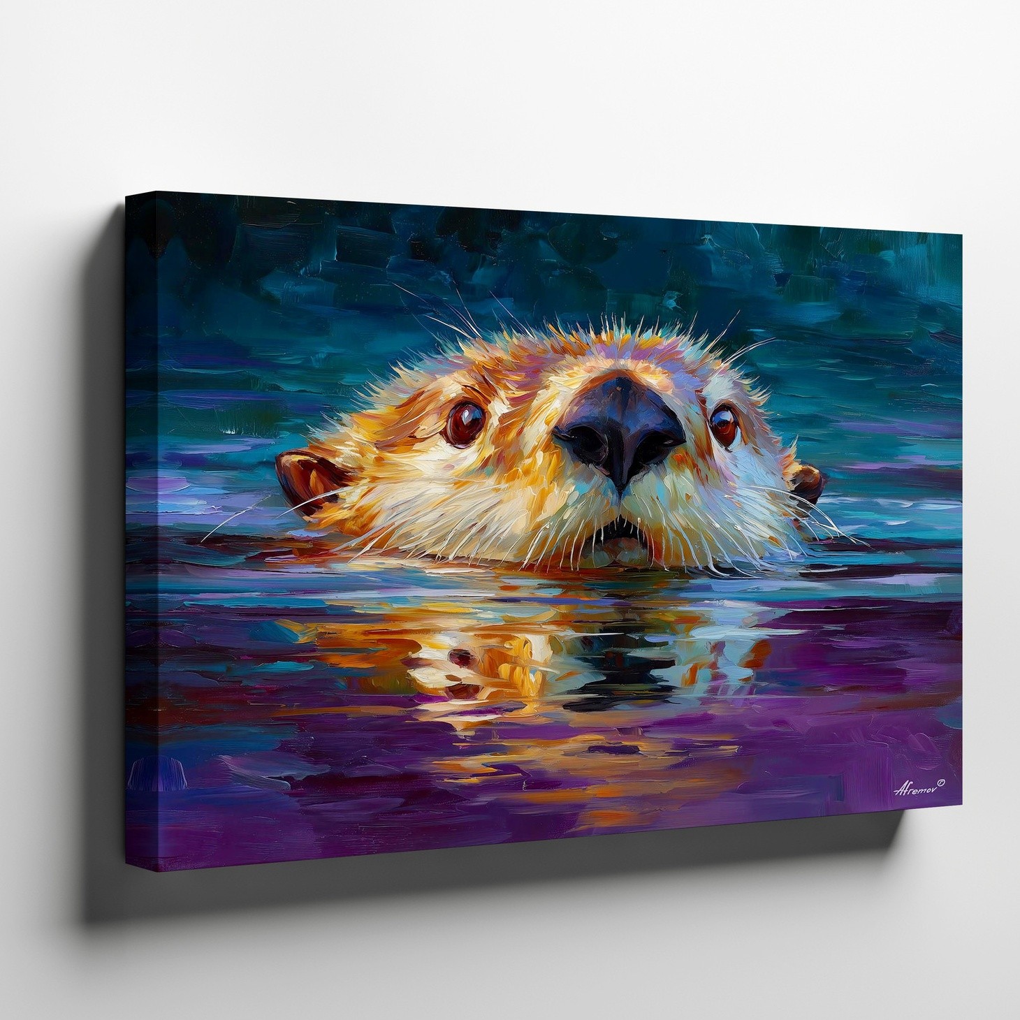 Colorful Otter Swimming Wildlife Animal Nature Decorative Modern Canvas Decor