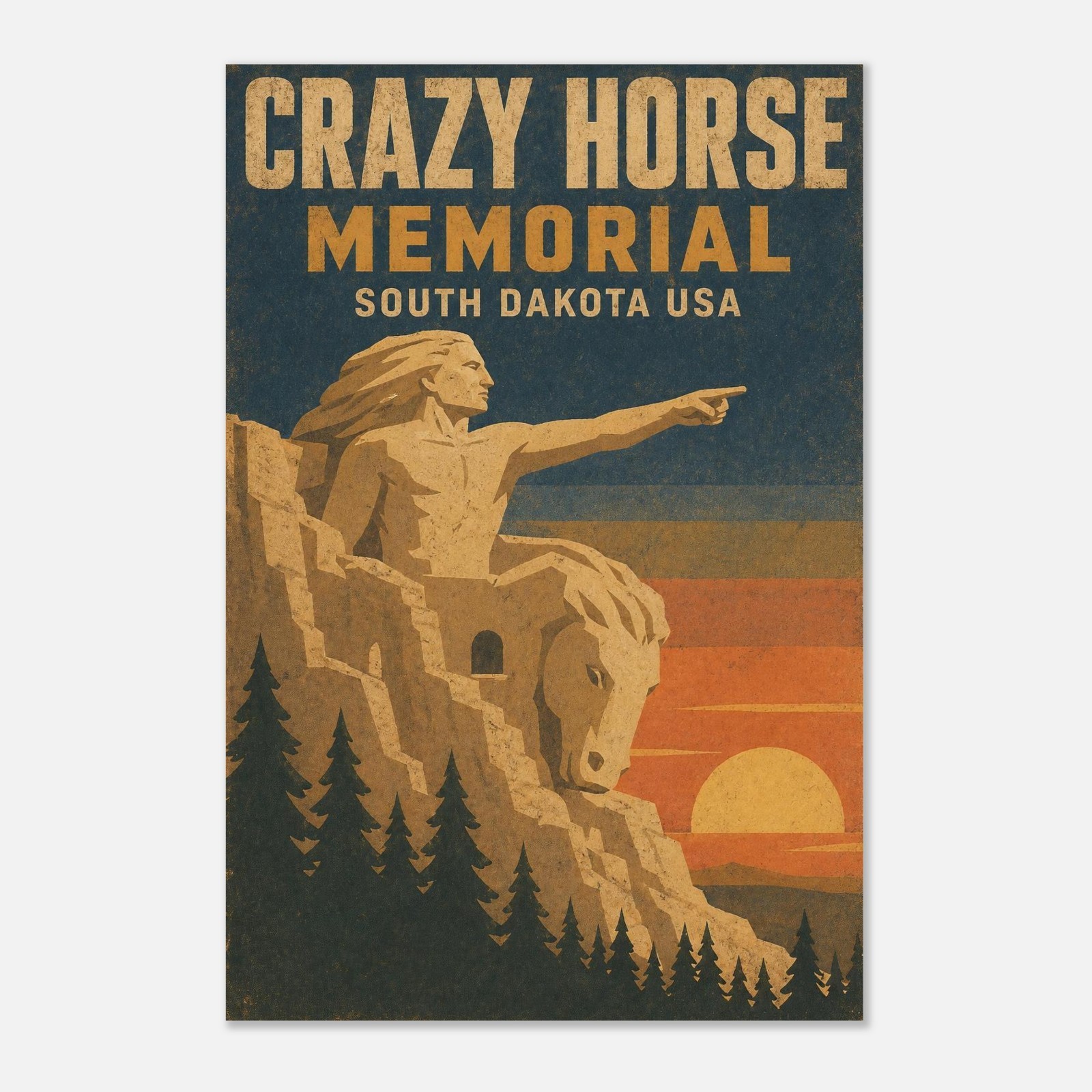 1950s Crazy Horse Memorial South Dakota Travel Poster – Retro Monument Art Print