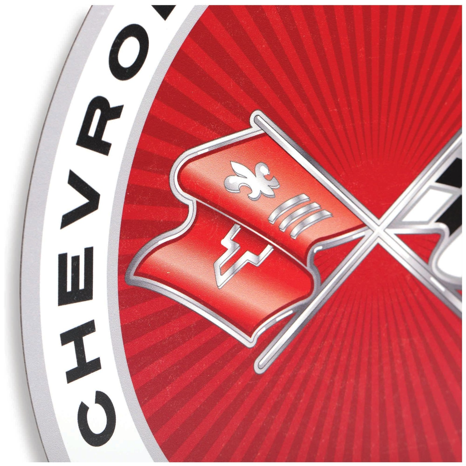Chevrolet Motor Division Corvette Logo Round Metal Sign – Small, Red/White
