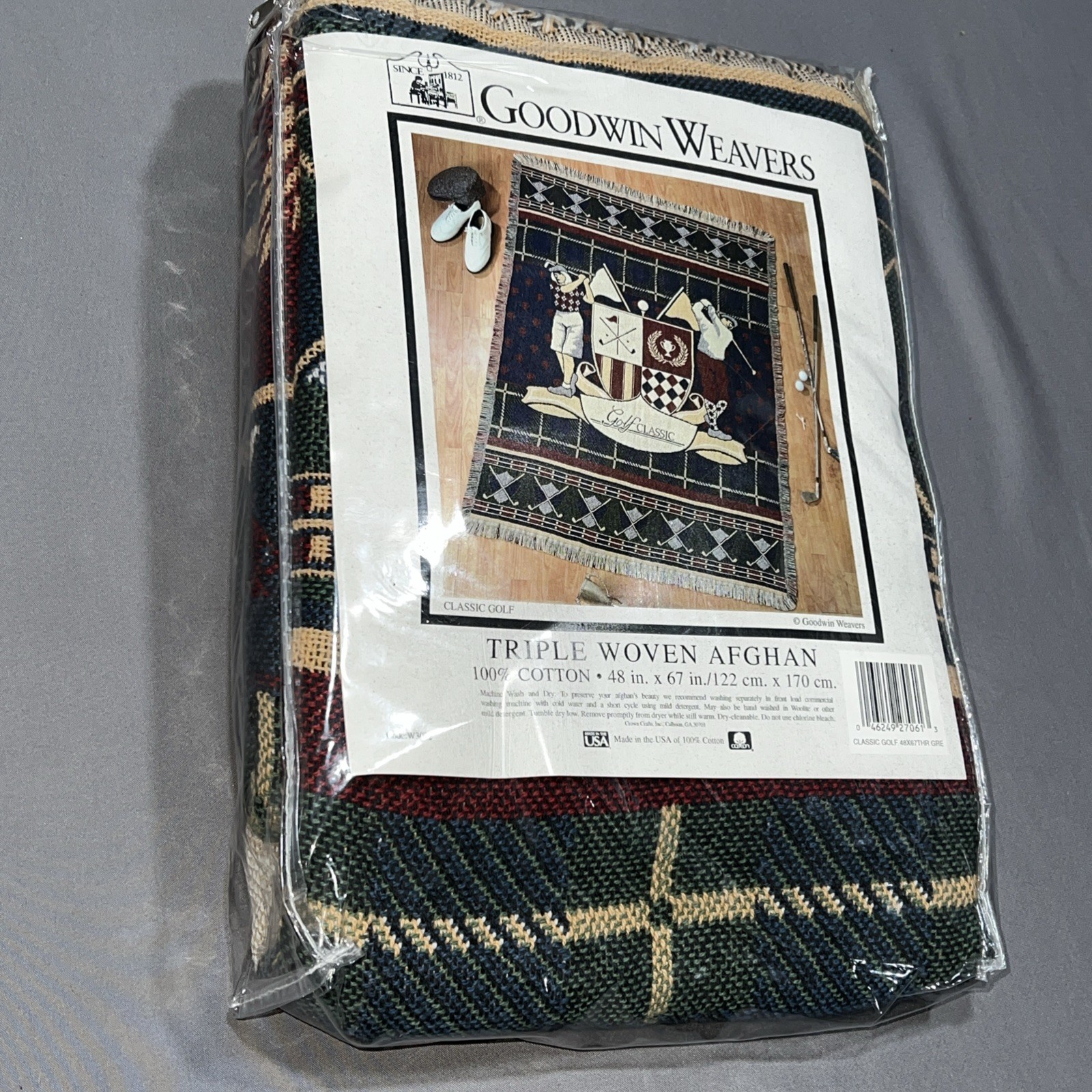 NWT Goodwin Weavers Triple Woven Afghan Blanket 48X67” Golf Classic 100% Cotton