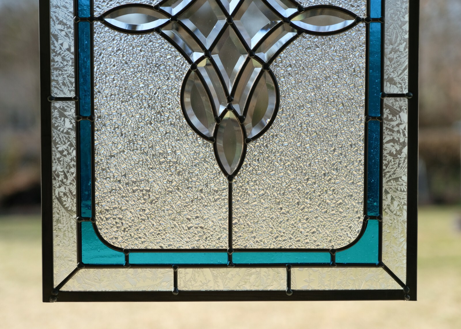 Handcrafted stained glass Clear Beveled window panel 16&Prime; x 24&Prime;