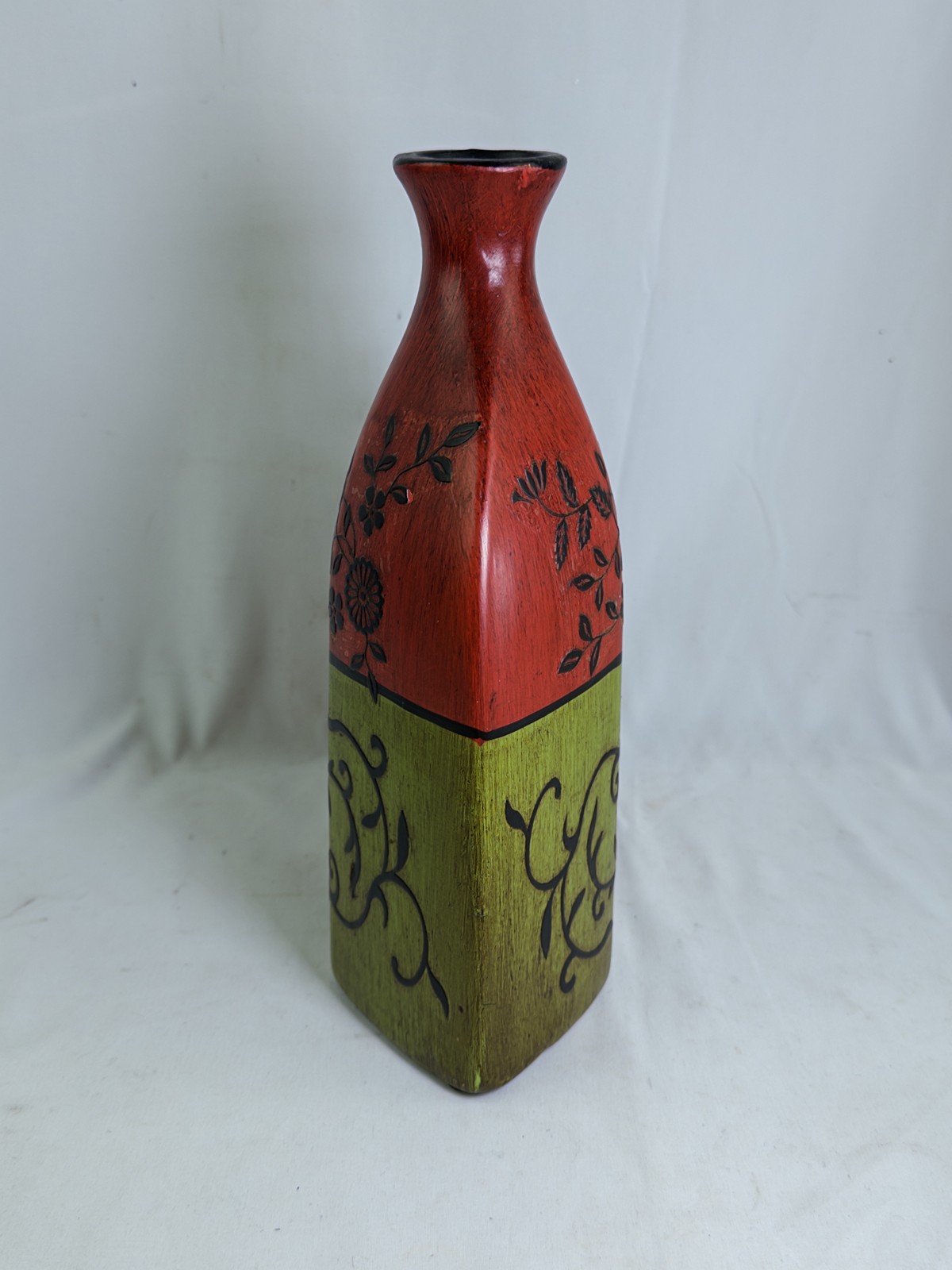 Unique Multi-Color Decorative Vase Hand Painted Floral Abstract Home Decor Art