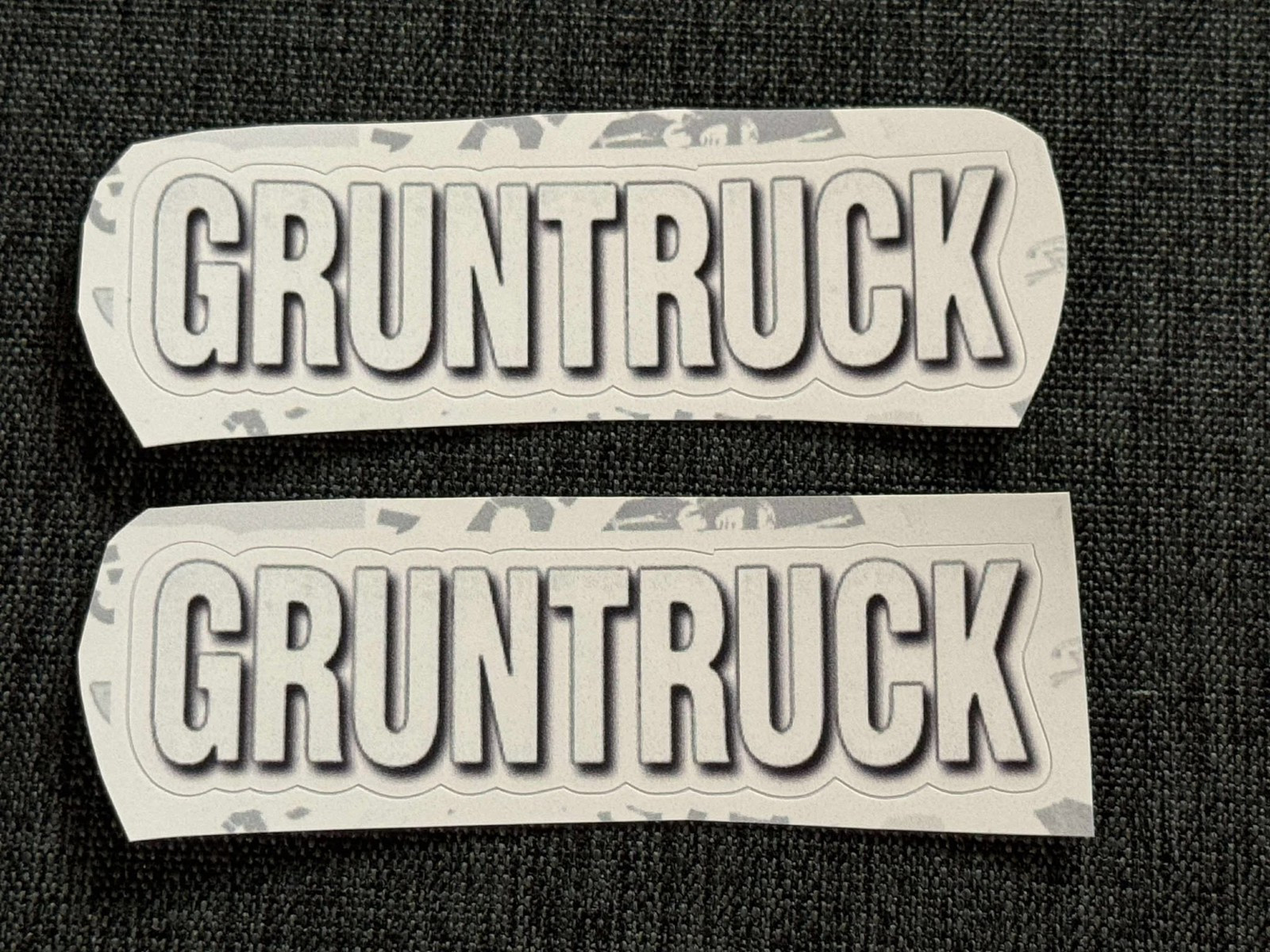 Lot (2) GRUNTRUCK 5/8&Prime; x 2 1/4&Prime; Band Logo STICKERS Gray FAST! FREE SHIP!