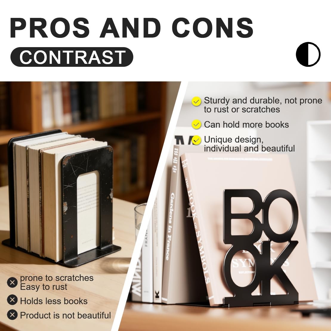 Book Ends,Bulk 1 Pair Bookends Folding Book Ends Metal Bookend (1 Pair)