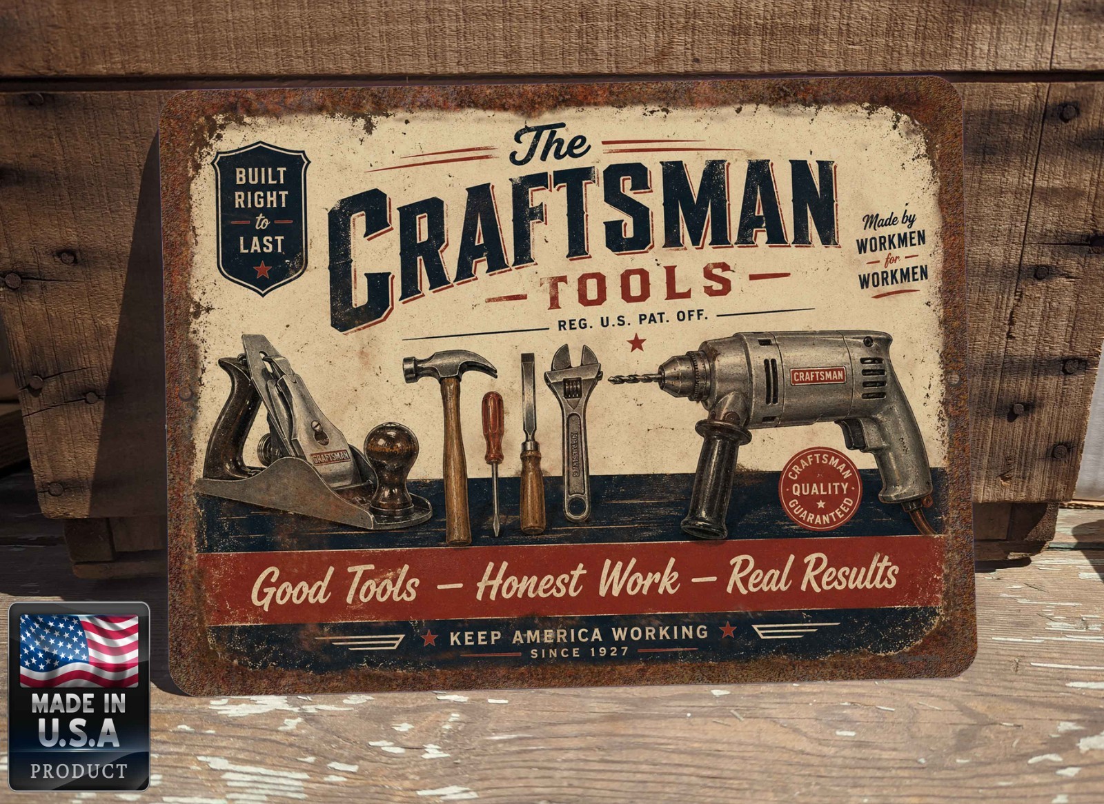 The Craftsman Tools Vintage Reproduction 9×12&Prime; Metal Wall Sign Plaque Garage
