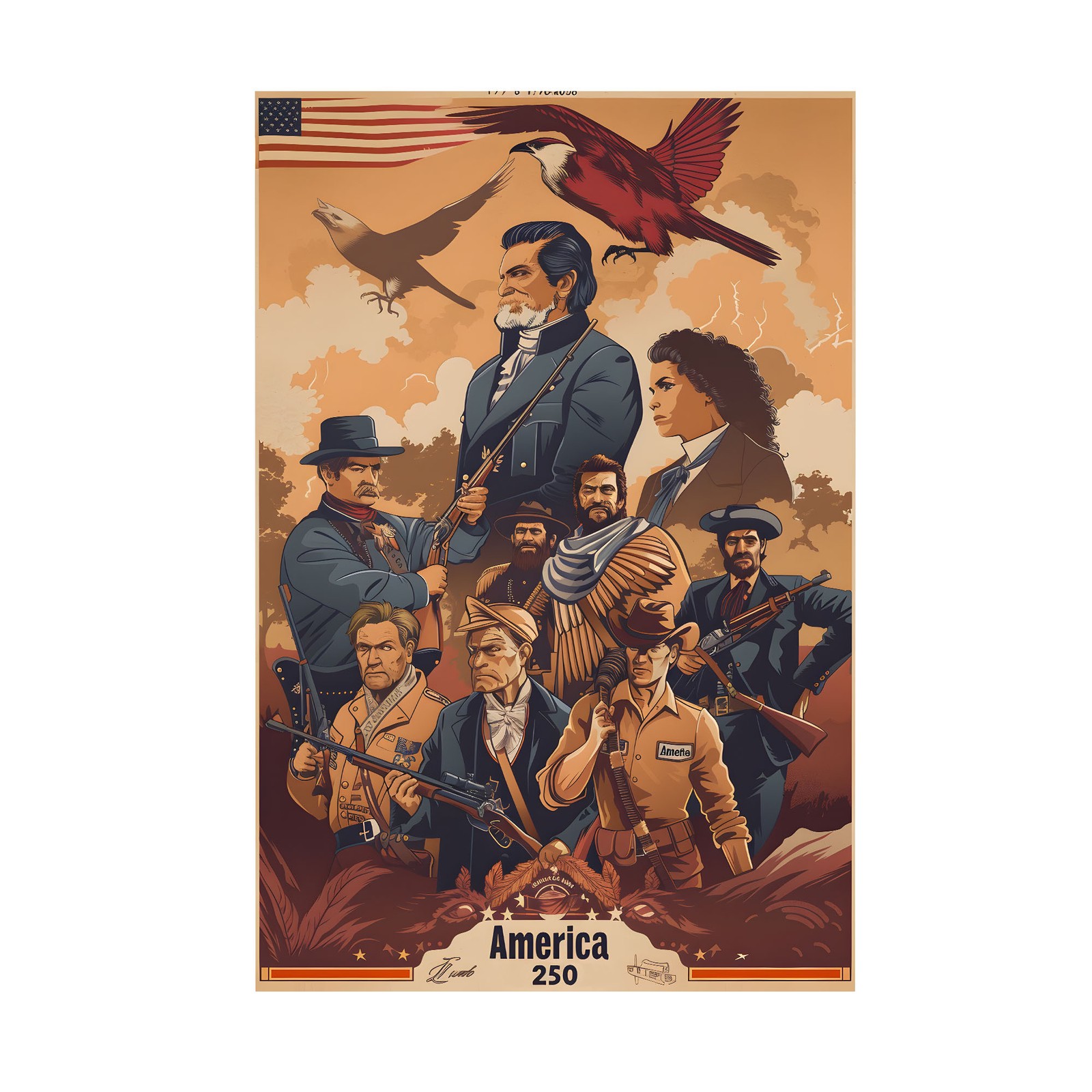 America 250th Anniversary – USA History and Culture Vintage – POSTER 20&Prime;x30&Prime;
