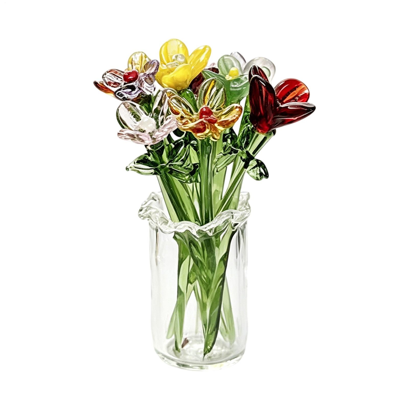 Tiny Glass Flowers in Vase 11 Piece Cute Small Table Centerpiece