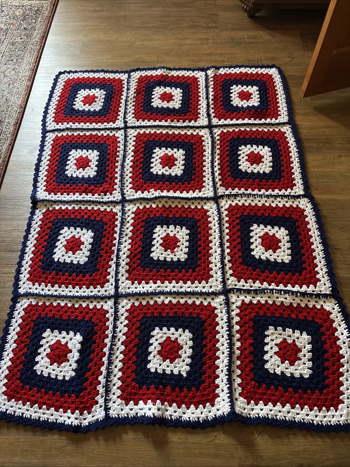 Red White & Blue Granny Squares Afghan Homemade Size 66 X 48 Americas 250