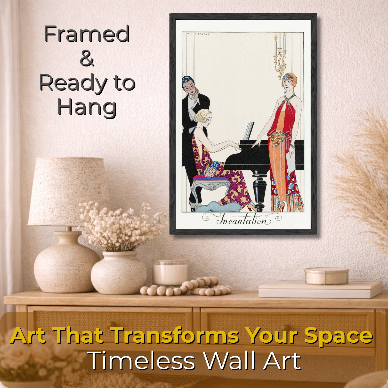 Georges Barbier Incantation Poster Framed 11×17 – Art Deco 1920s Vintage Fashion