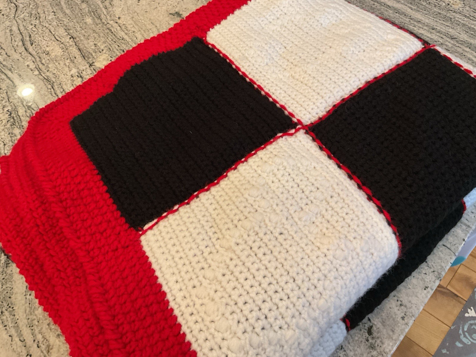 Granny Square Afghan Handmade Black Red White Blanket Throw Disney Mickey Mouse