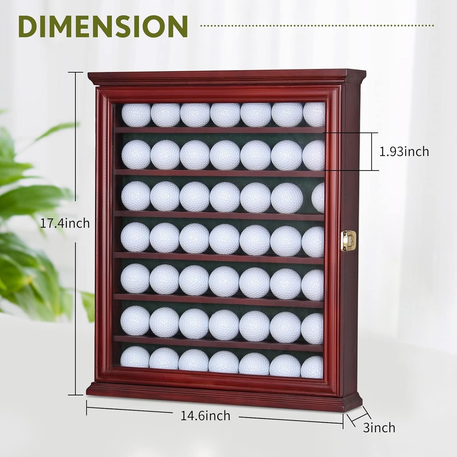 Golf Ball Display Case 49 Pcs Mahogany Pine Wood PGA Clubhouse Wall Rack Holder