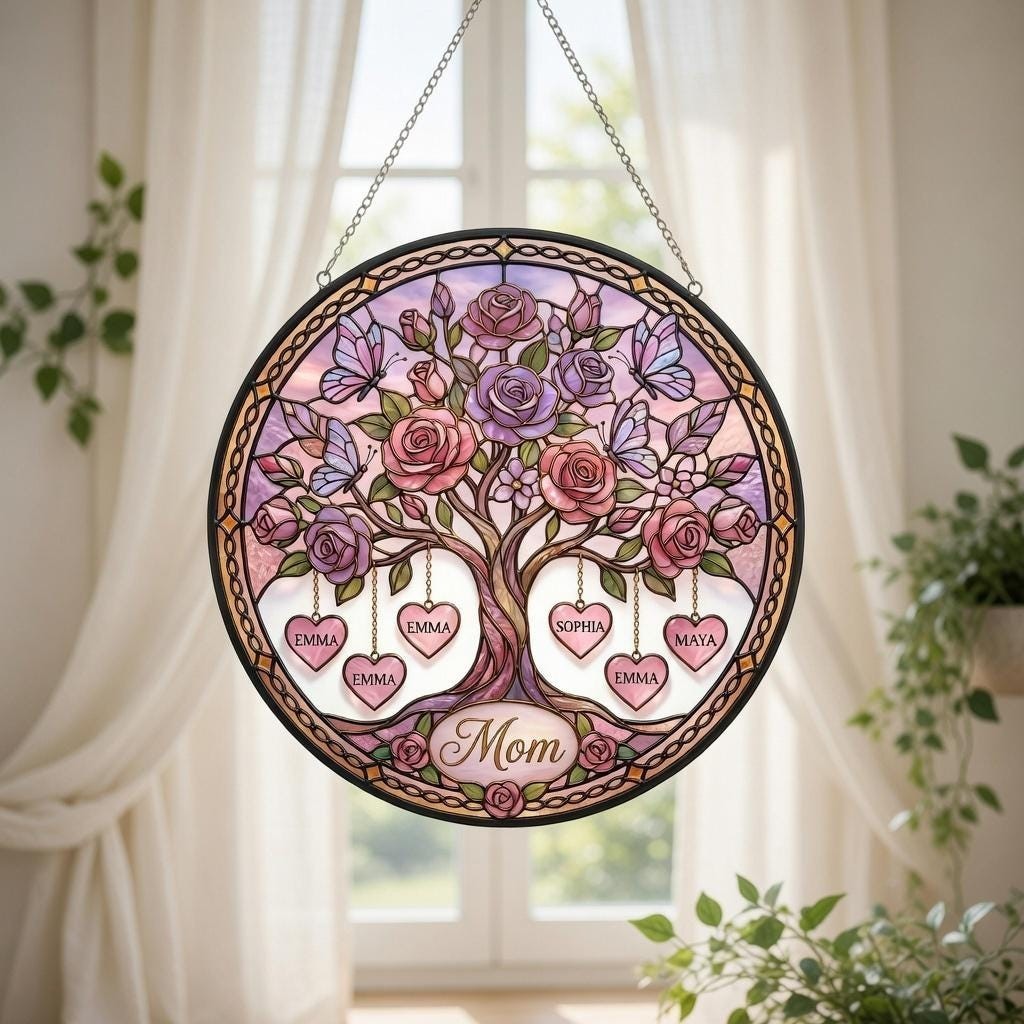 Personalized Mother Name Tree Acrylic Suncatcher Family Keepsake Decor