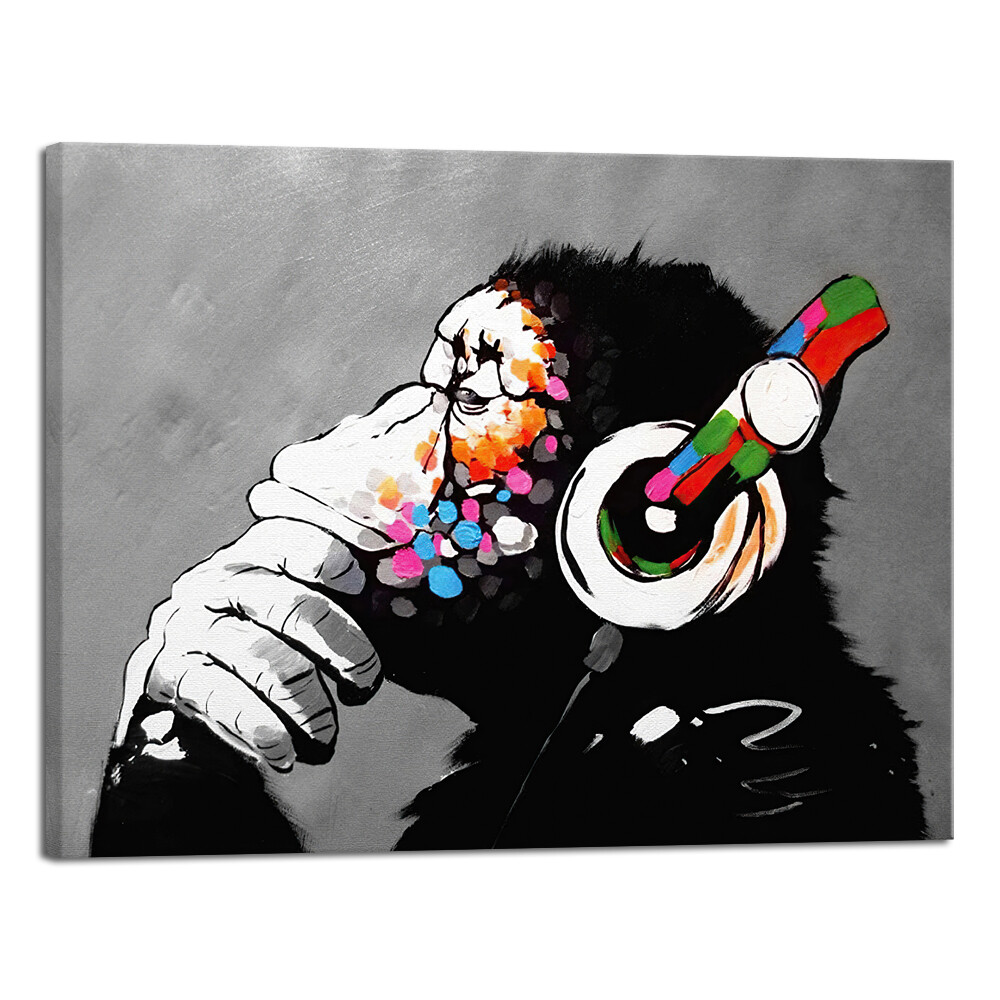 Large Monkey With Headphones of Banksy DJ Chimp Pop Art Cool Ape Canvas Prints