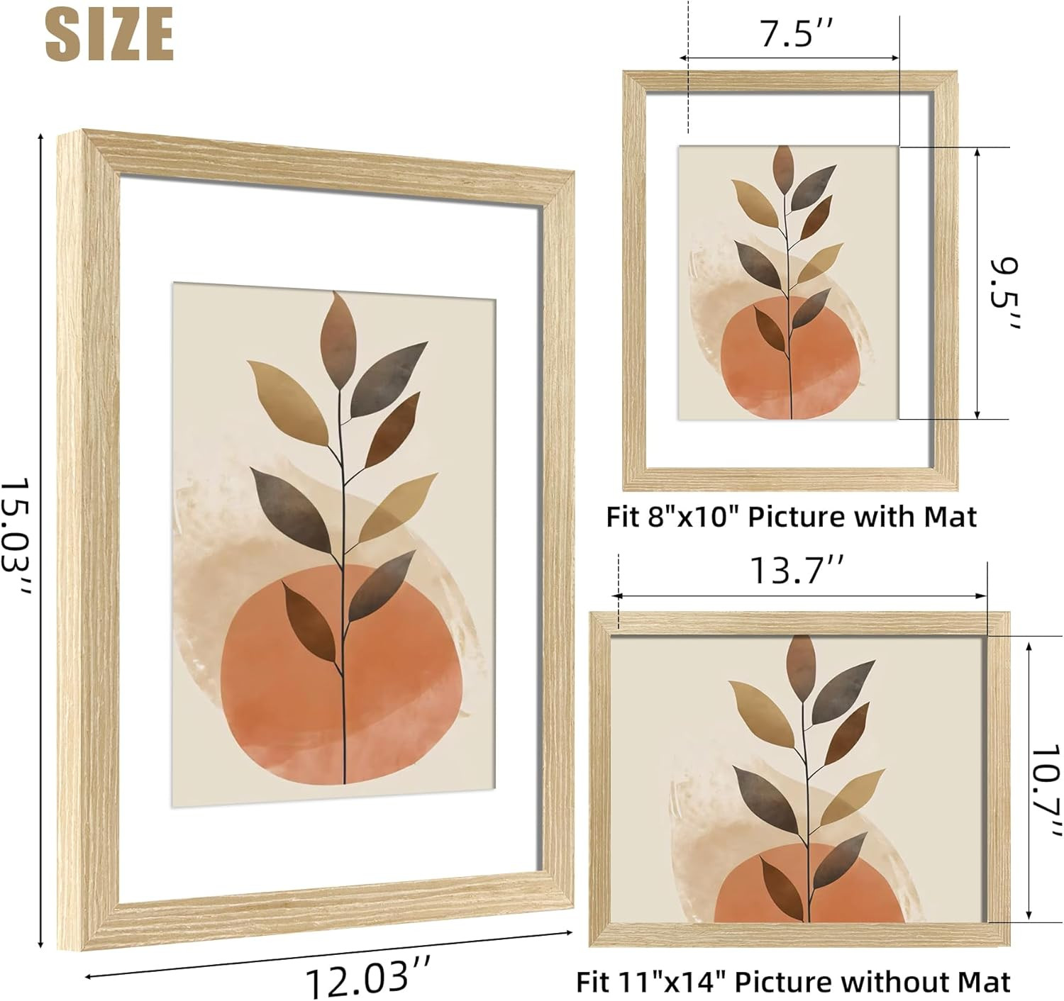 11X14 Picture Frame Natural Solid Wooden Photo Frames for Wall, Display 8X10 wit