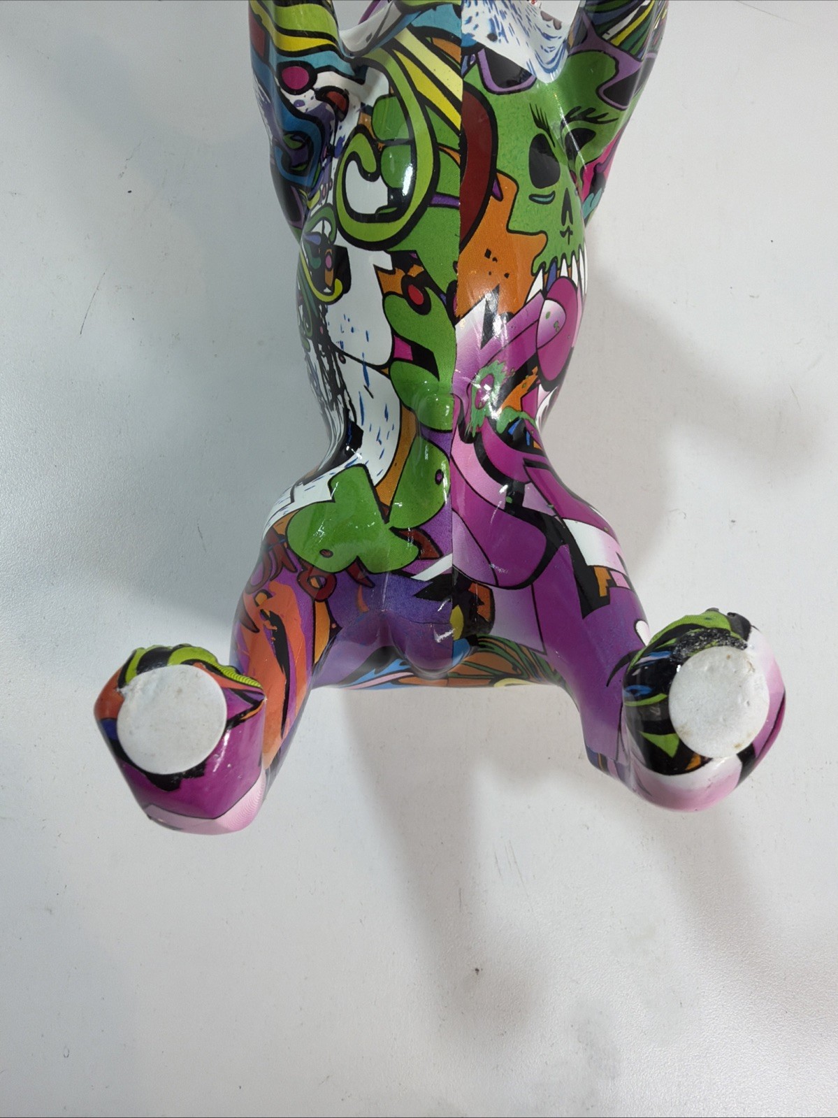 Graffiti Printed Bulldog Dog Figurine Colorful Heavy 10.5&Prime;x6.25&Prime; Resin Statue