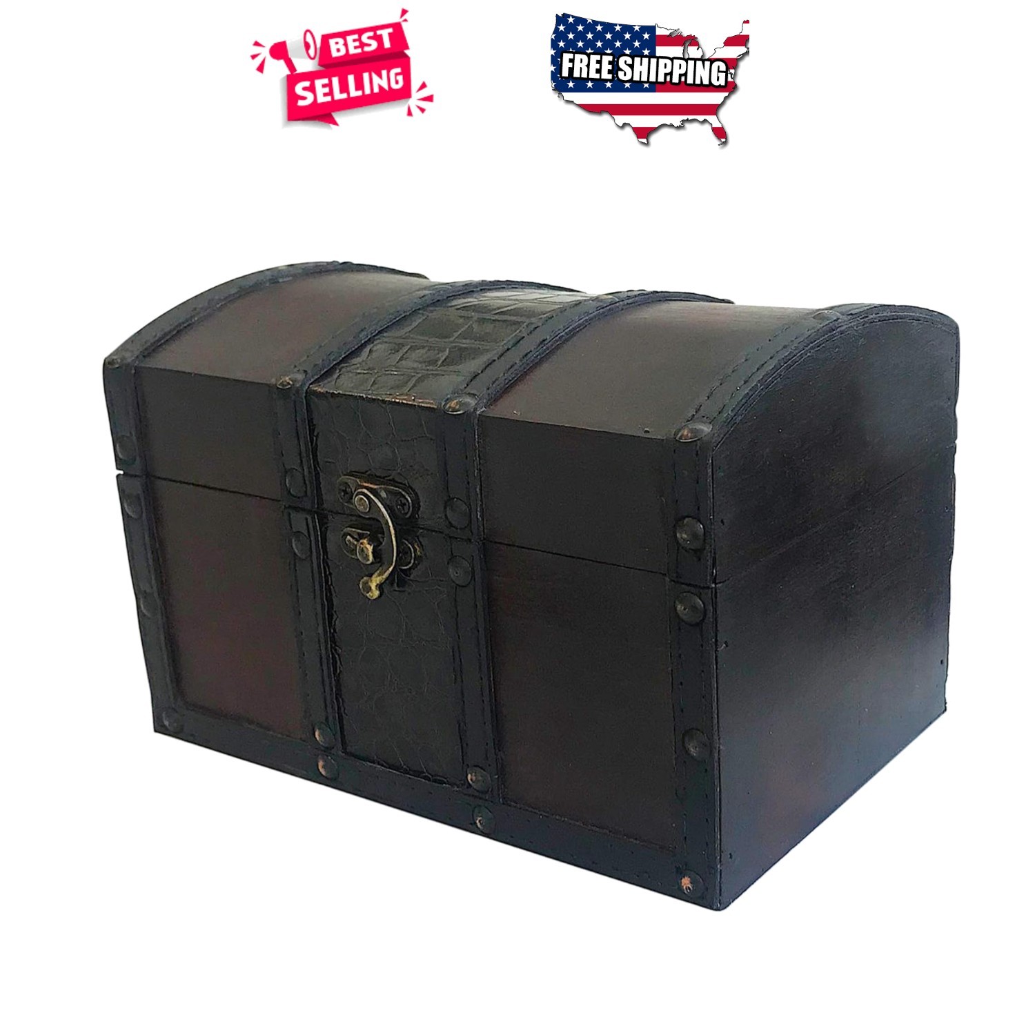 Wooden Storage Box with Lock Vintage Treasure Chest Home Decor Organizer 8.5&Prime;
