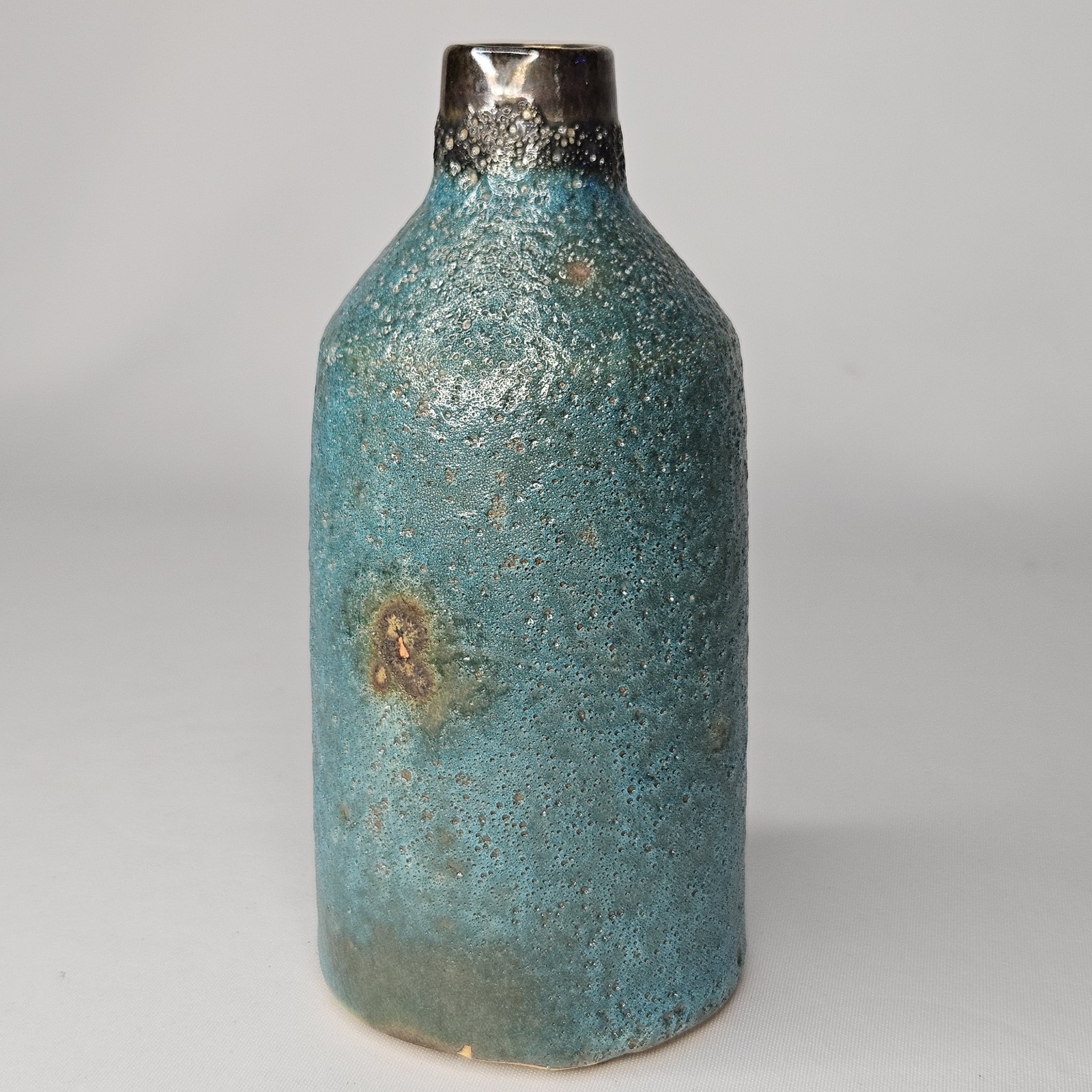 Crate & Barrel CB2 Turquoise 6&Prime; Bud Vase Crude Brutalist Rustic Blue Green Metal