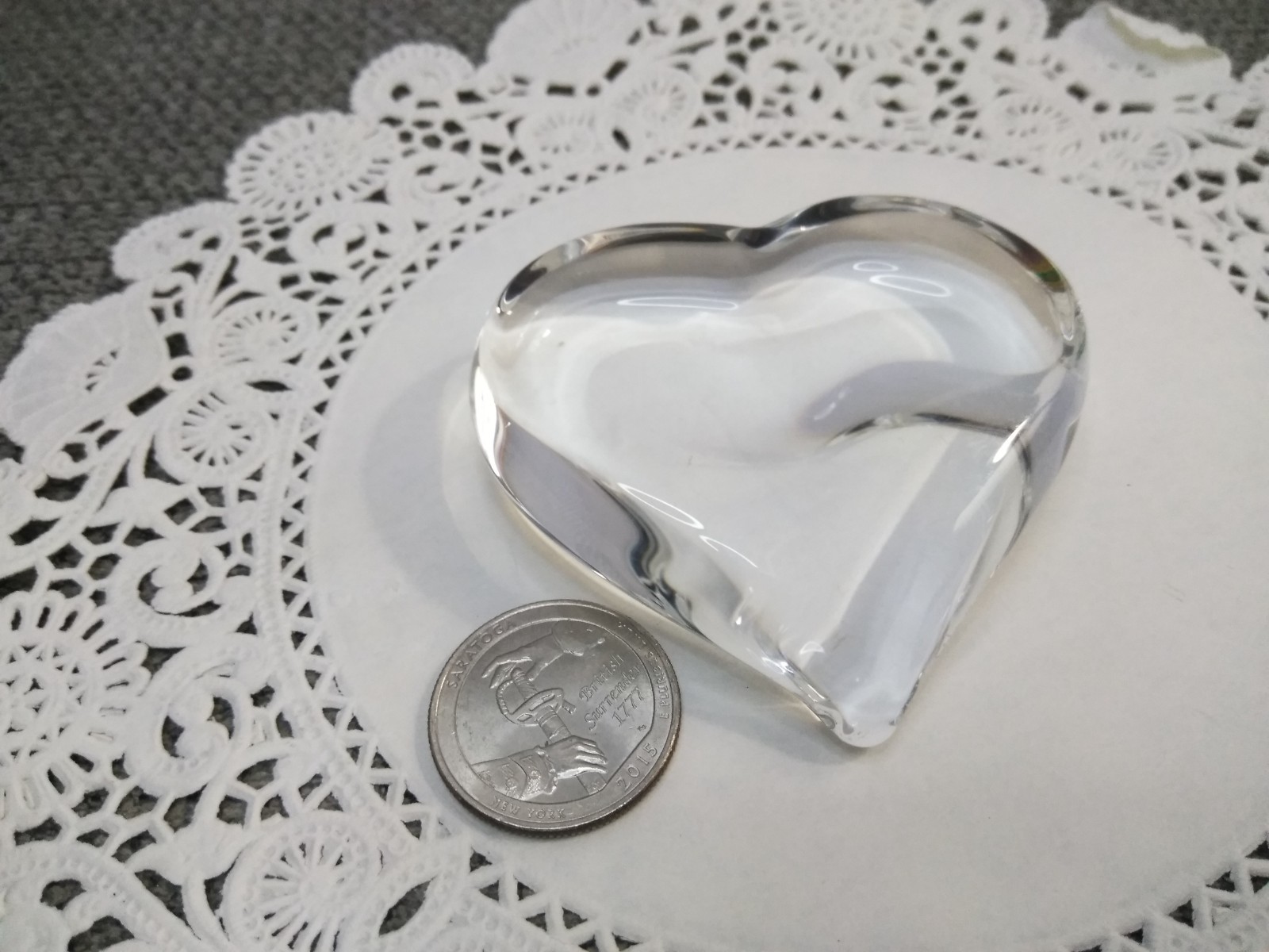 Steuben Crystal HEART SHAPED Clear Art Glass Signed Heavy PAPERWEIGHT