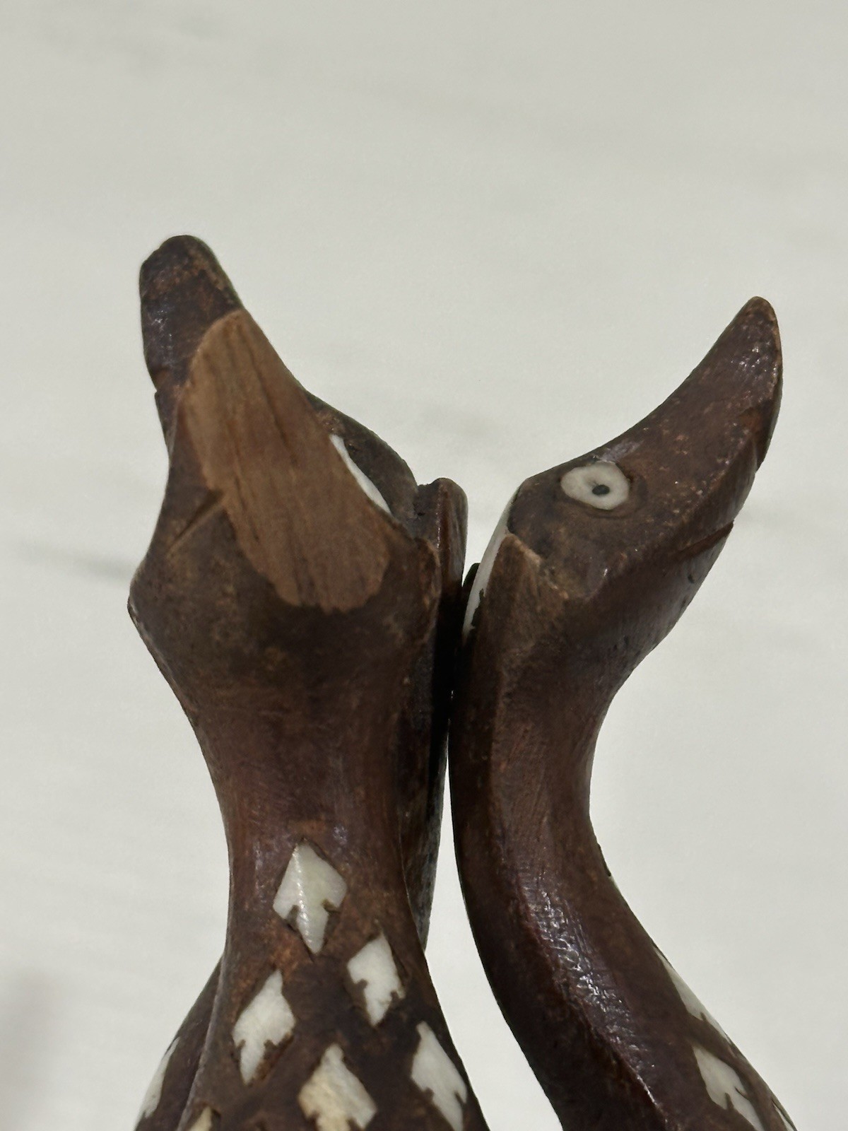 VTG Hand Carved Wood Tripod Holder Stand Mother Of Pearl Inlay See Description