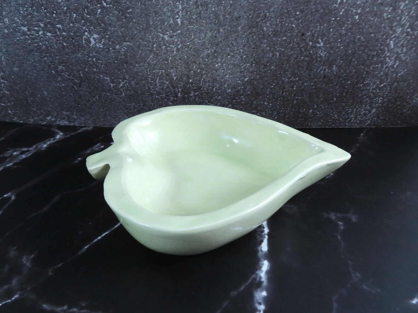 Small Ceramic Leaf Shaped Bowl Mint Green Handmade Glazed 5.75 In Long Primitive