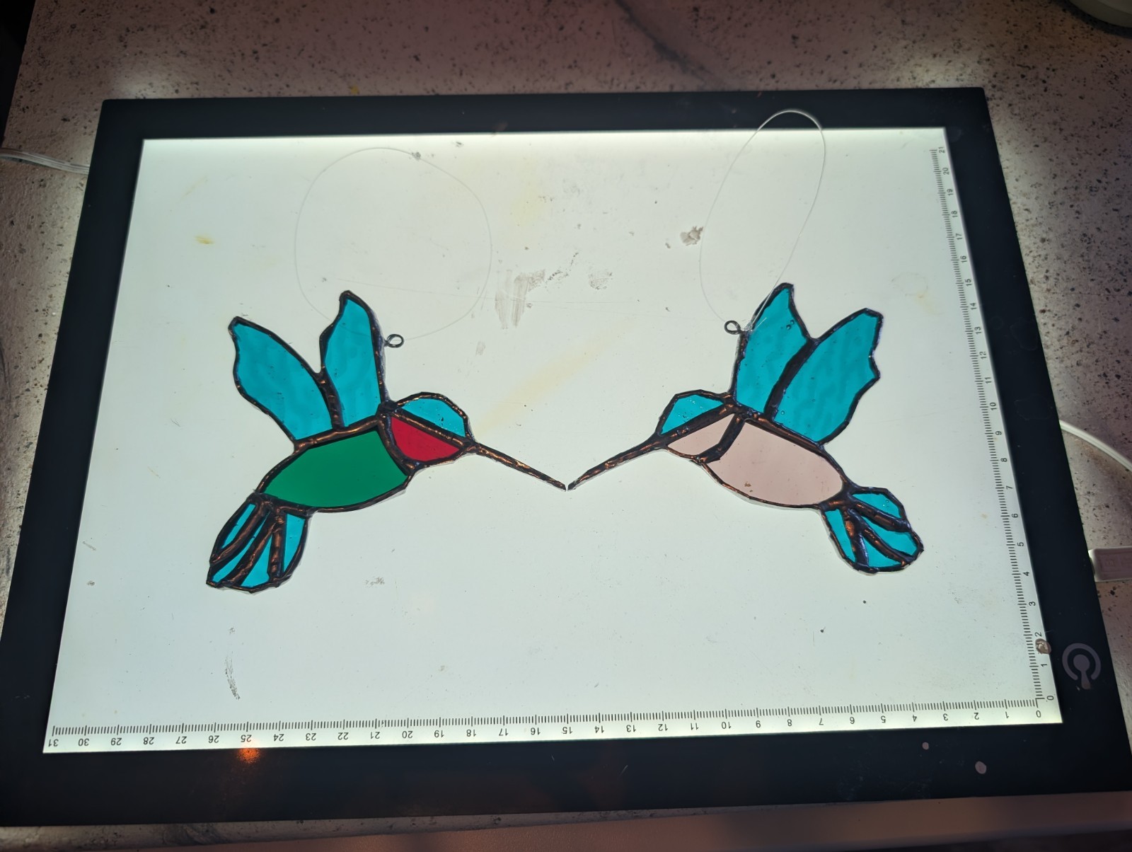 Green Hummingbird Stained Glass Sun catcher Handmade