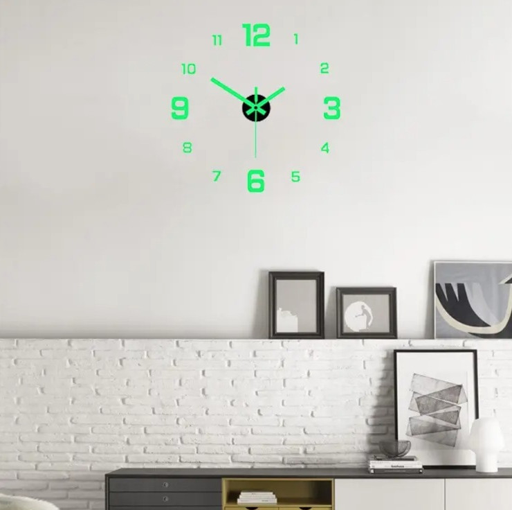 1pc Luminous 40cm DIY Silent Wall Clock Glow in Dark Sticker Clock – NEW