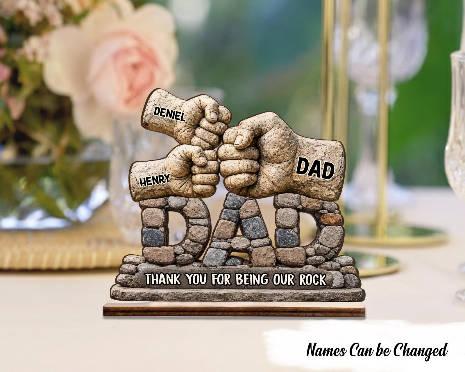 Custom Rock Wooden Plaque Personalized Father Day Family Fist Bump Sign Gift