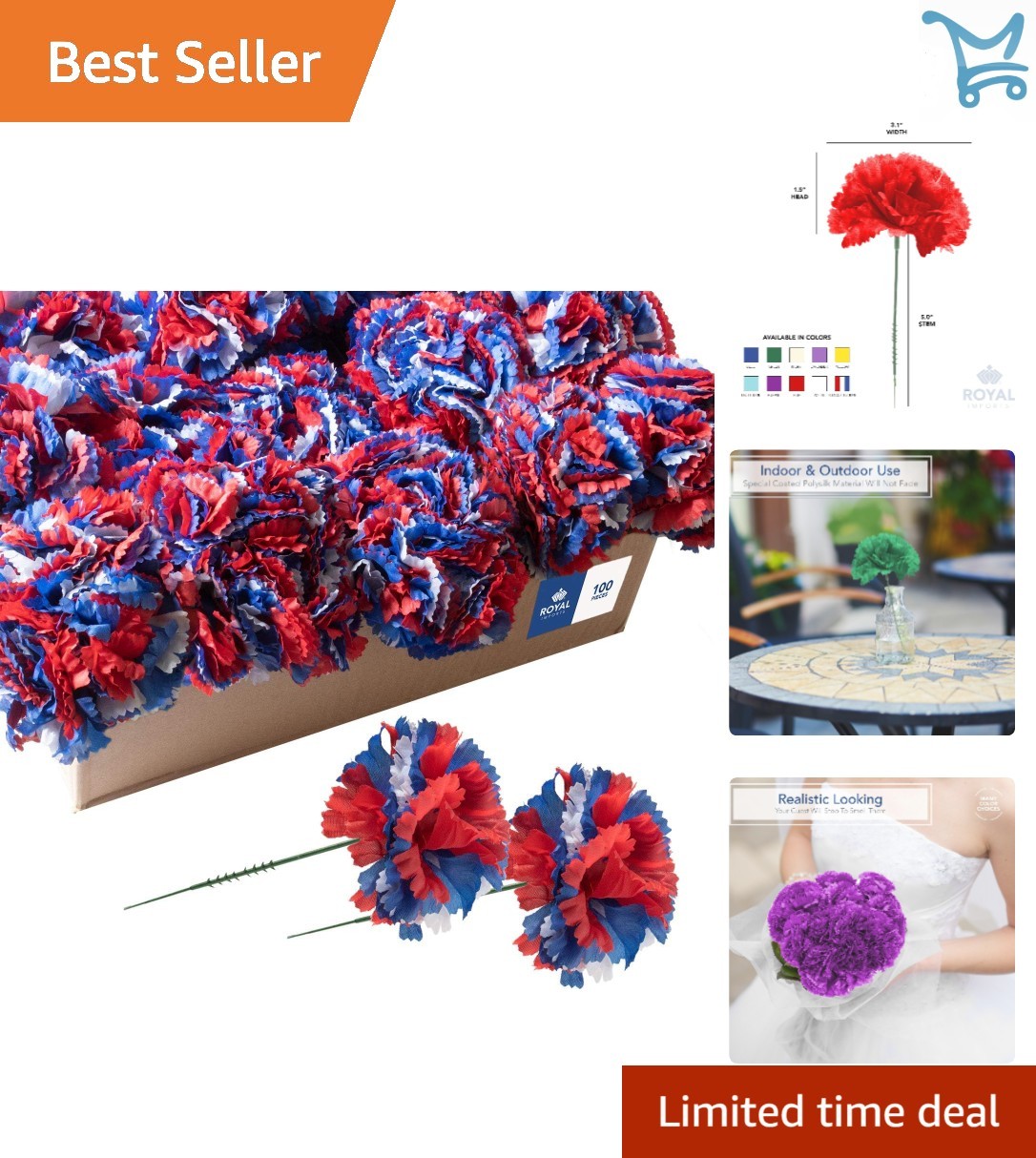 Artificial Silk Carnations 100 Count 5 Inch Stems for Weddings Funerals