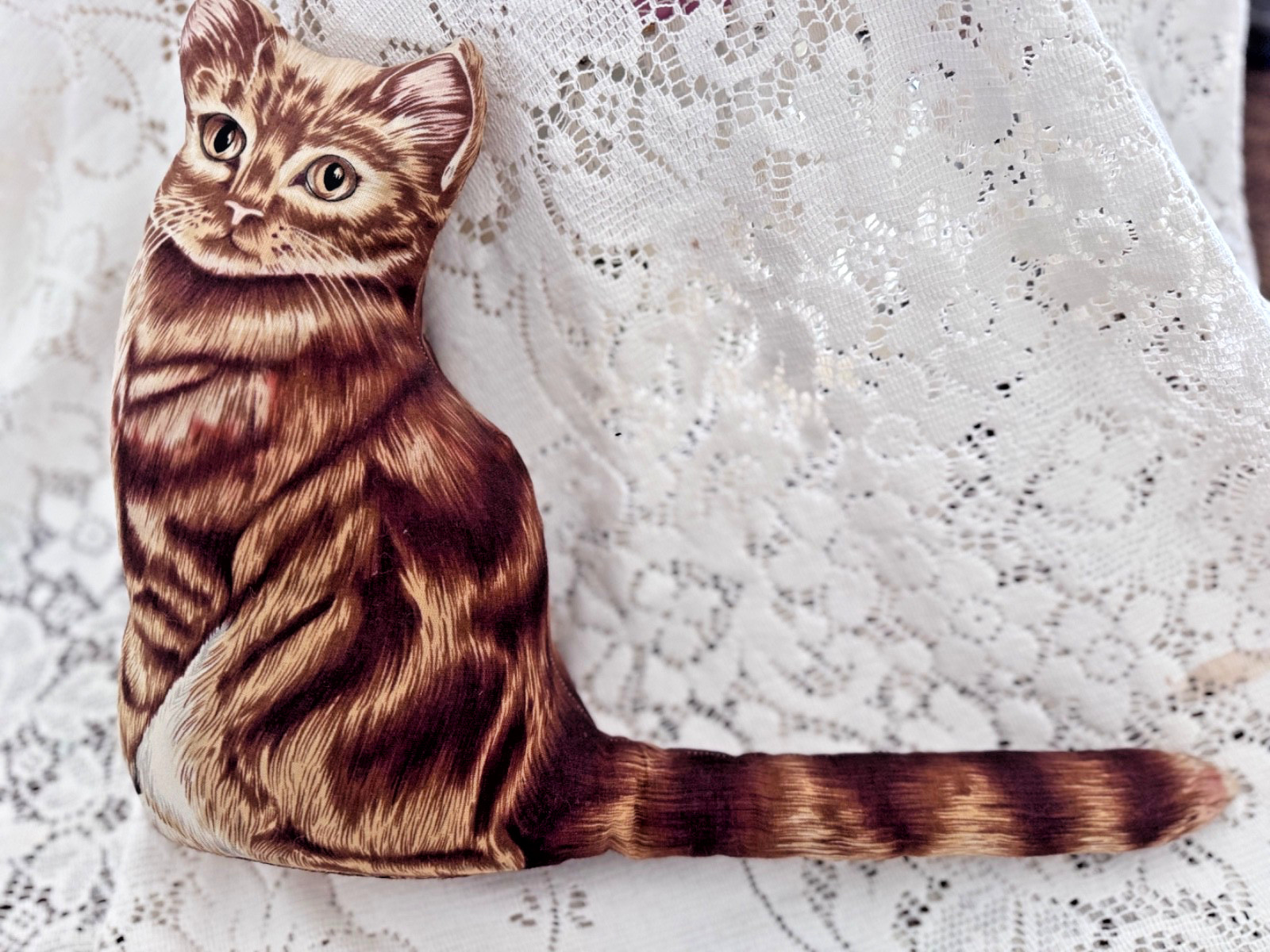 Vintage Door Stop Tabby Kitty Cat Fabric Stuffed Weighted Base for Interior Door